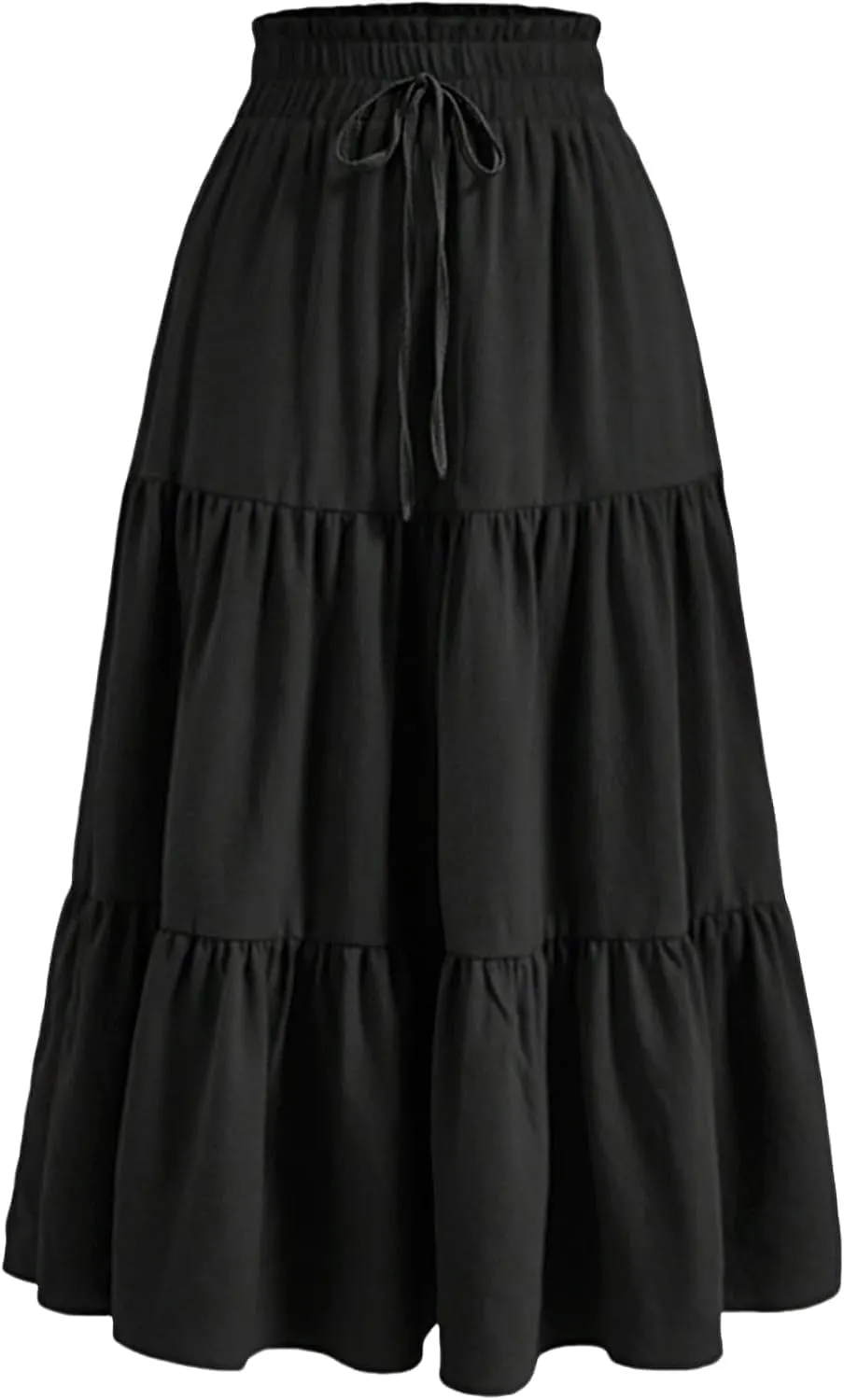 Women's Boho Floral Tiered Maxi Skirt,Elegant Pleated Elastic Waist Summer Flowy A-line Midi Long Skirt