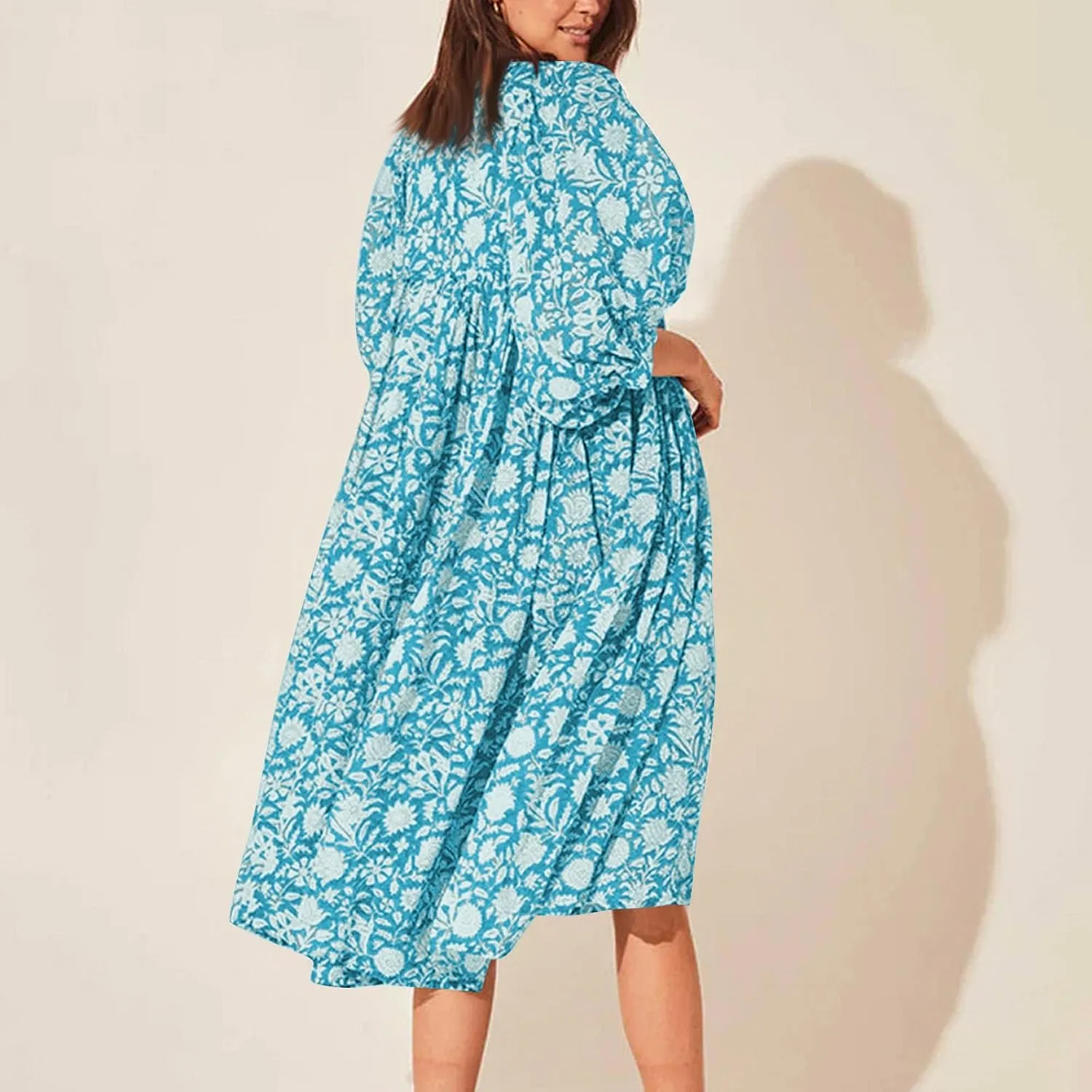 Womens Boho Maxi Dresses Summer Floral 3/4 Puff Sleeve Flowy Swing Tiered Long Beach Sundresses Vacation Outfits