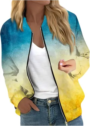 Women's Bomber Jacket Casual Coat Zip Up Outerwear Windbreaker with Pockets