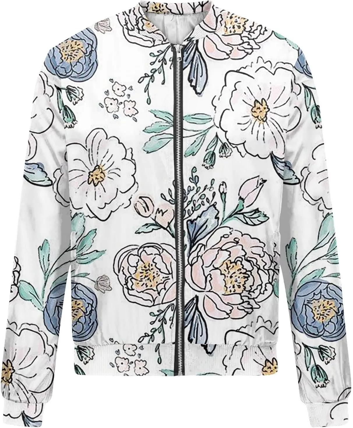 Women's Bomber Jacket Long Sleeve Casual Coat Zip Up Outerwear Windbreaker with Pockets