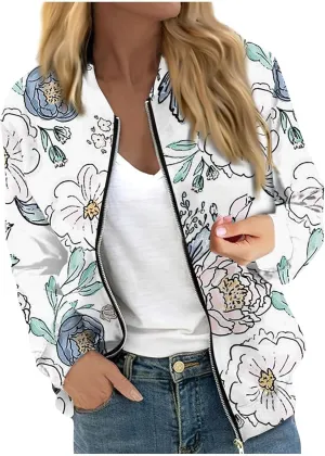 Women's Bomber Jacket Long Sleeve Casual Coat Zip Up Outerwear Windbreaker with Pockets