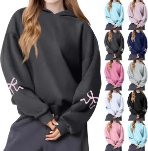 Women's Bow Print Hoodies 2025 Spring Trendy Long Sleeve Sweatshirts Cute Preppy Clothes Casual Graphic Pullover Tops