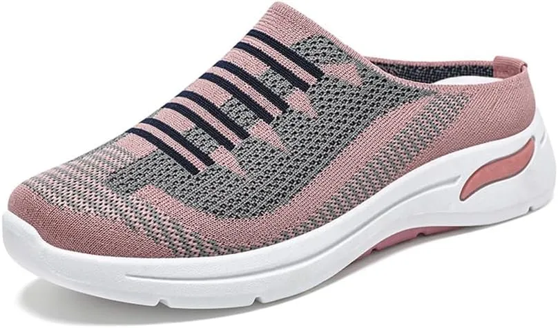 Women's Breathable Mesh Open Back Sneakers Mules Shoes for Women Slip On Breathable Open Back Orthopedic Walking Shoes
