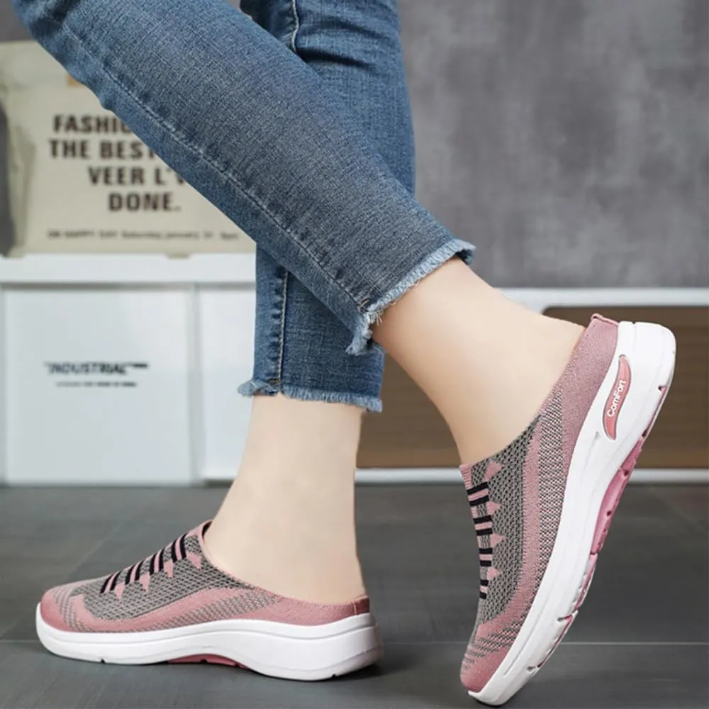Women's Breathable Mesh Open Back Sneakers Mules Shoes for Women Slip On Breathable Open Back Orthopedic Walking Shoes