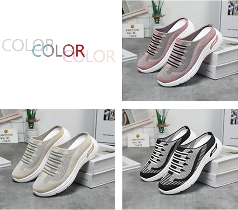 Women's Breathable Mesh Open Back Sneakers Mules Shoes for Women Slip On Breathable Open Back Orthopedic Walking Shoes