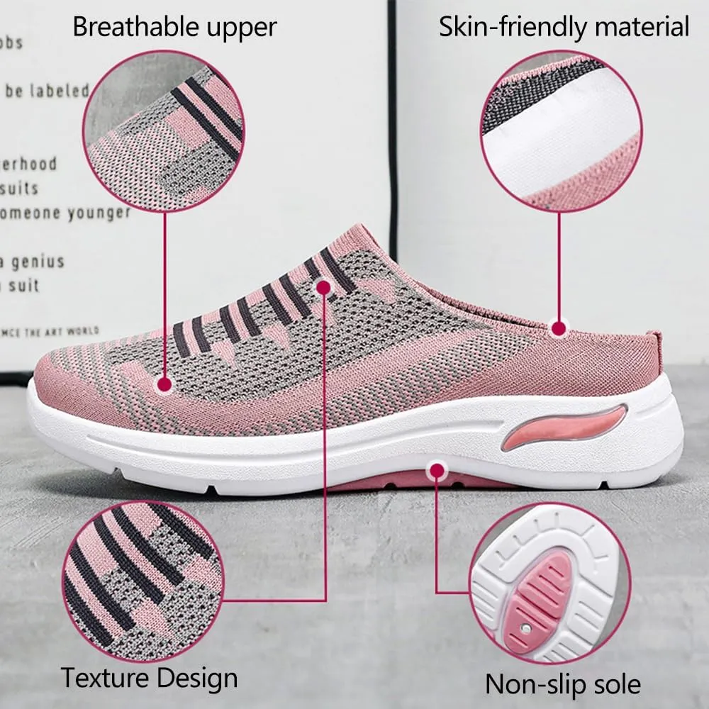 Women's Breathable Mesh Open Back Sneakers Mules Shoes for Women Slip On Breathable Open Back Orthopedic Walking Shoes
