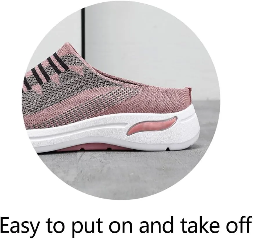 Women's Breathable Mesh Open Back Sneakers Mules Shoes for Women Slip On Breathable Open Back Orthopedic Walking Shoes