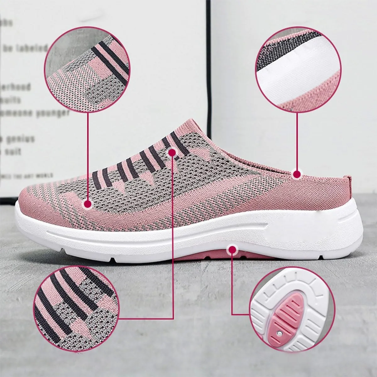 Women's Breathable Mesh Open Back Sneakers,Slip On Breathable Open Back Orthopedic Walking Shoes for Women's
