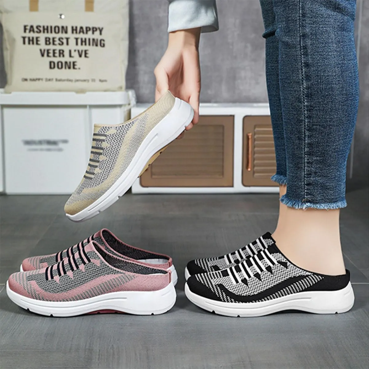 Women's Breathable Mesh Open Back Sneakers,Slip On Breathable Open Back Orthopedic Walking Shoes for Women's