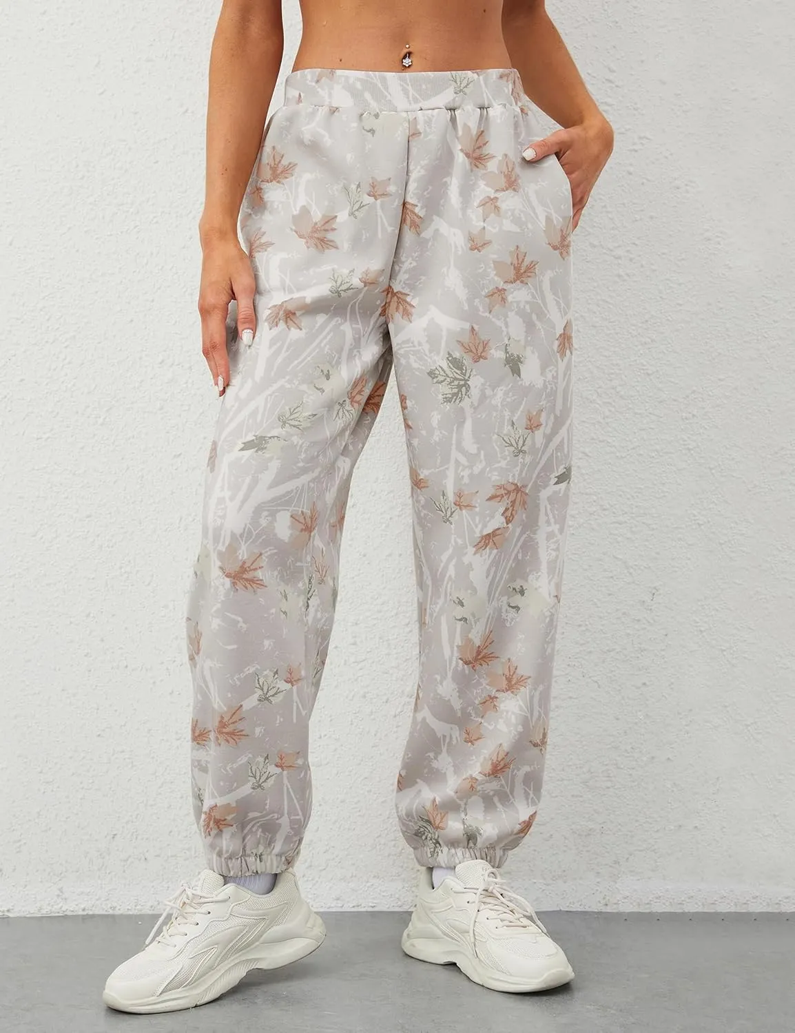 Womens Camo Pants Casual Elastic Waist Wide Leg Pants Lightweight Baggy Sweatpants with Pocket