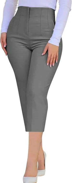 Women's Capri Dress Pants Stretch High Waisted Crop Office Work Pants Summer Casual Capris Slacks Yoga