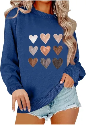 Womens Casual Oversized Sweatshirts Cute Heart Graphic Shirts Crewneck Long Sleeve Comfy Casual Basic Pullover Tops