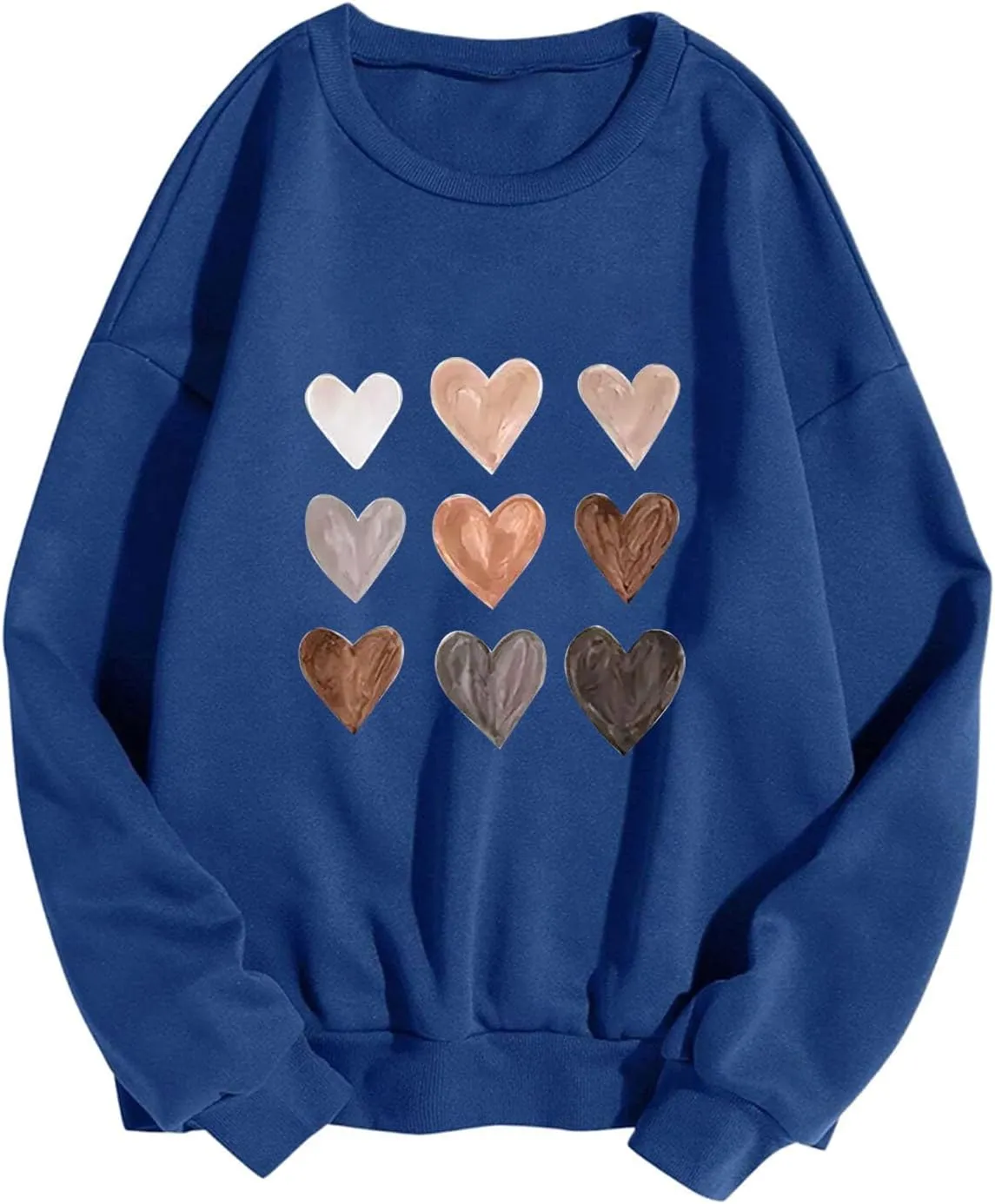 Womens Casual Oversized Sweatshirts Cute Heart Graphic Shirts Crewneck Long Sleeve Comfy Casual Basic Pullover Tops