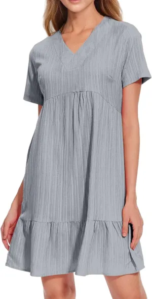 Womens Casual Summer Dresses Flowy Sleeveless Midi Dress Beach Vacation Sundress Ruffle Swing Dress V Neck Comfy