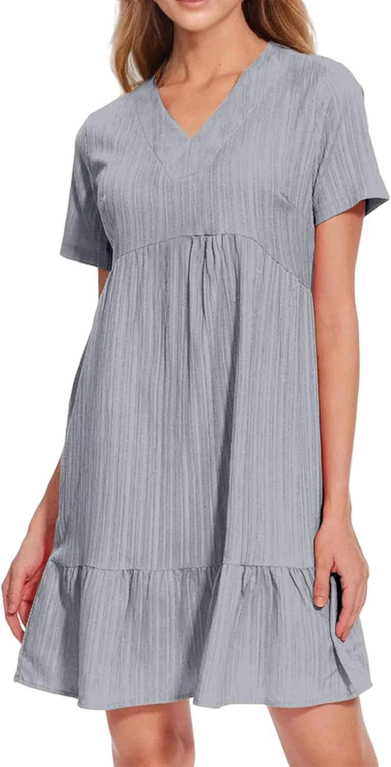 Womens Casual Summer Dresses Flowy Sleeveless Midi Dress Beach Vacation Sundress Ruffle Swing Dress V Neck Comfy