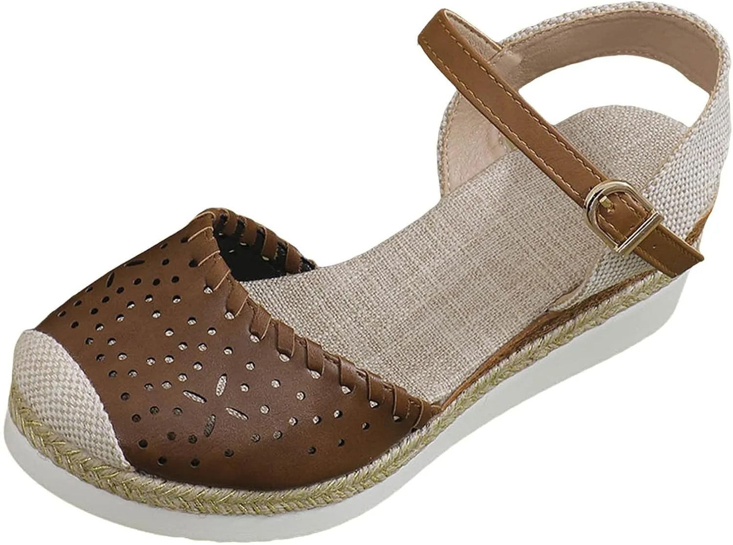 Women's Closed Toe Elastic Ankle Strap Espadrilles Wedge Sandals Orthopedic Comfortable Summer Dress Hollow Out Arch Wedge Platform Sandal Slip on Casual Beach Outdoor Wedding Espadrilles Footwear