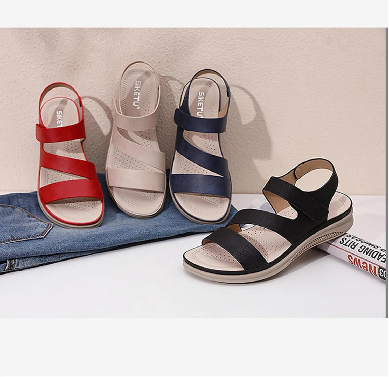 Women's Comfortable Walking Sandals, Open Toe Sport Slingback Ankle Strap Flat Summer Sandals Lightweight Platform Shoes