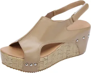 Women's Cork Wedge Sandals Vintage Platform Sandal Open Toe Slip On Sandals Heeled Cutout Comfortable Summer Shoes