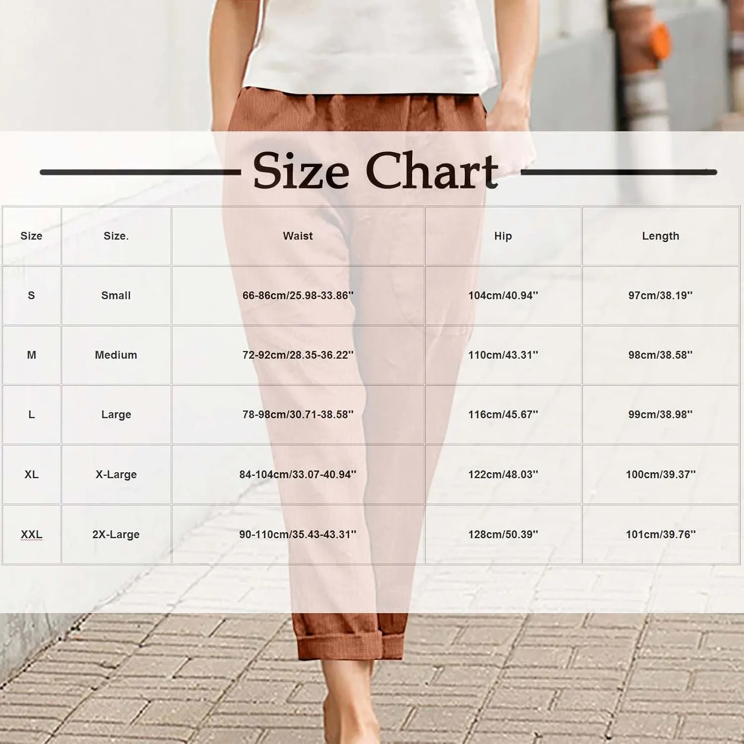 Womens Cotton Linen Cropped Pants Elastic High Waist Folded Hem Pants Casual Summer Trousers with Pockets