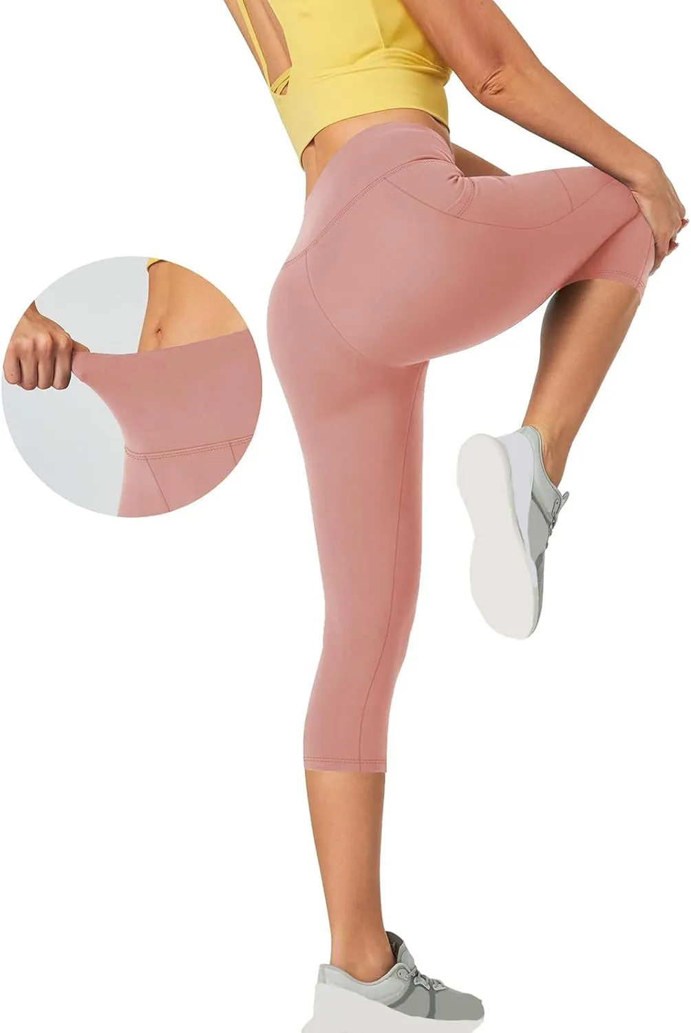 Women's Cropped Trousers Ladies 3/4 Cropped Pants Ladies High Waist Leggings Stretch Fit Yoga Pant Summer