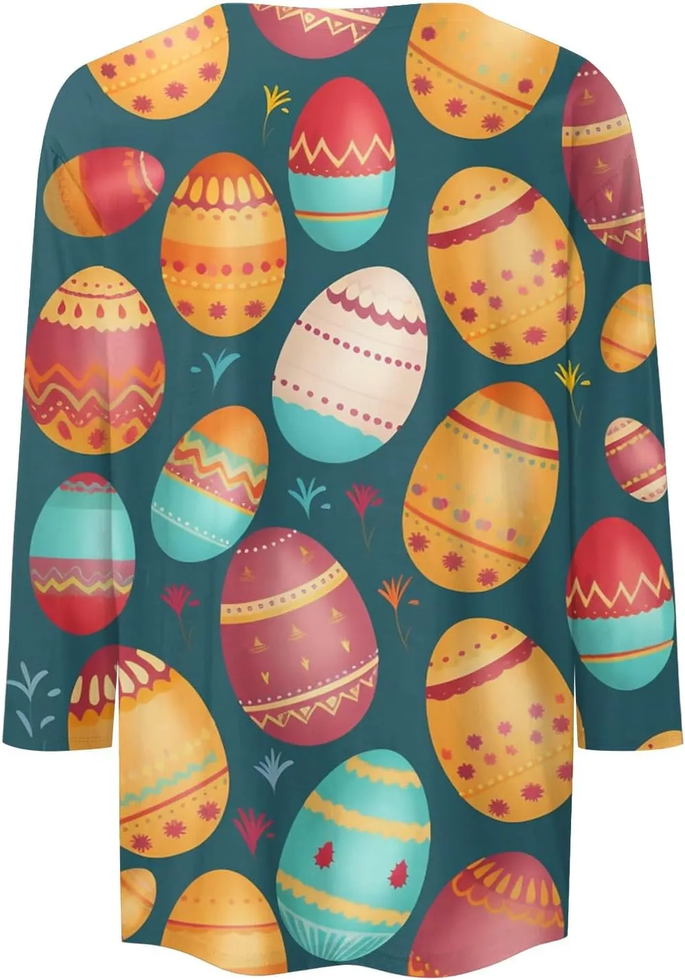 Womens Cute Bunny Rabbit Print T Shirt Happy Easter Graphic Tee 3/4 Length Sleeve Round Neck Blouse Casual Easter Top