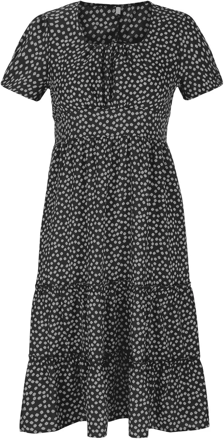 Womens Dresses Summer Plus Size Dresses Casual Short Sleeve Midi Dress Flowy Boho Sundresses Travel Printed Outfits