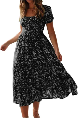Womens Dresses Summer Plus Size Dresses Casual Short Sleeve Midi Dress Flowy Boho Sundresses Travel Printed Outfits