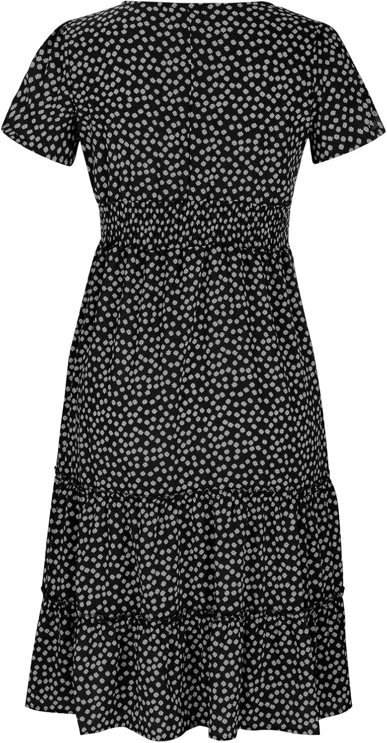 Womens Dresses Summer Plus Size Dresses Casual Short Sleeve Midi Dress Flowy Boho Sundresses Travel Printed Outfits