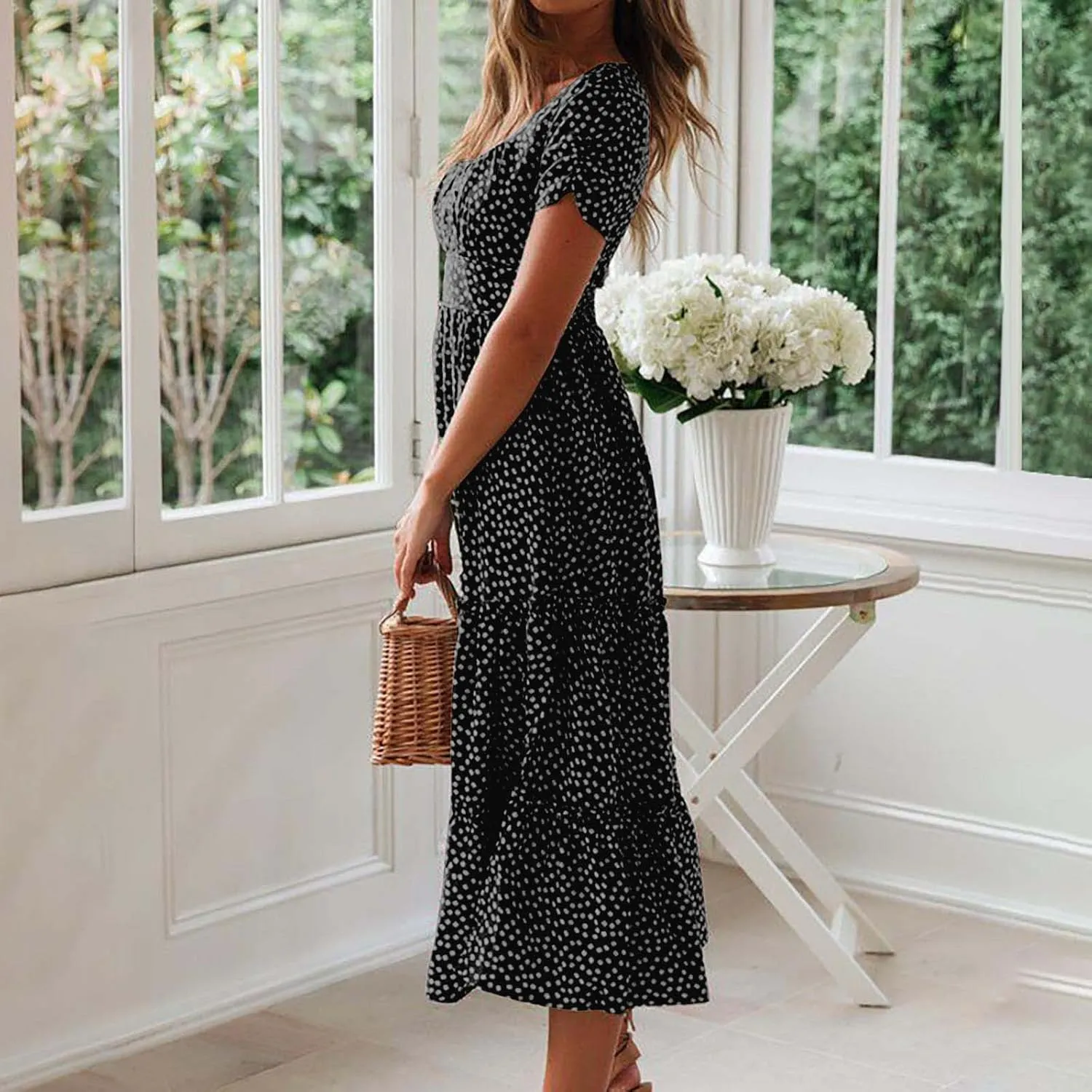Womens Dresses Summer Plus Size Dresses Casual Short Sleeve Midi Dress Flowy Boho Sundresses Travel Printed Outfits