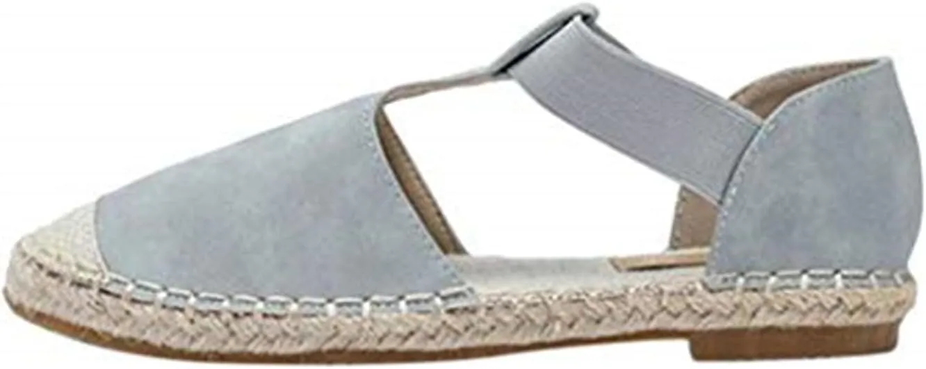 Womens Espadrille Flat Sandals Closed Toe Elastic Ankle Strap Dressy Classic Low Heels Flats Shoes Comfortable Walking Sandals for Summer