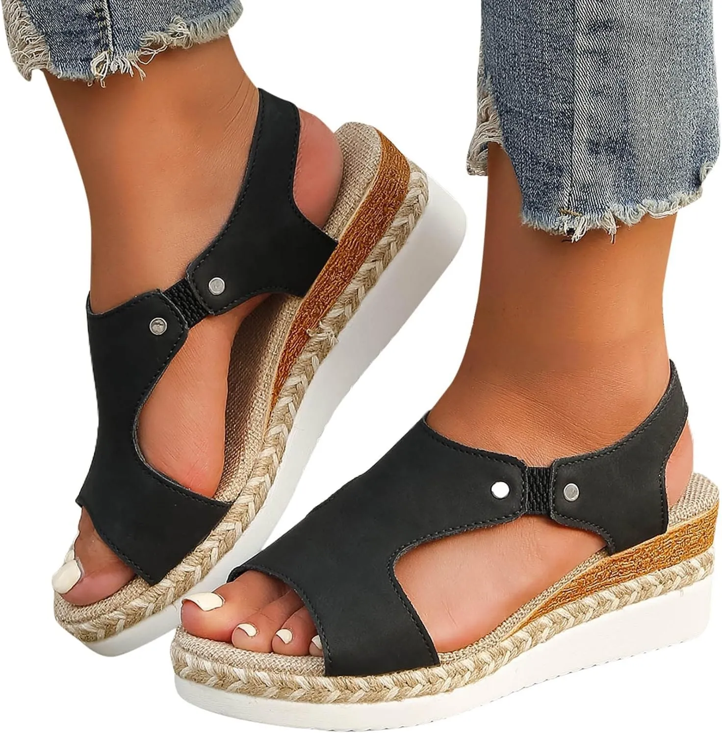 Women's Espadrilles Flatform Open Toe Sandal Buckle Slingback Cross Band Slip On Flat Heels Sandal Summer Dress Orthopedic Supportive Comfortable Comfort Orthotic Breathable Travel Espadrilles Shoes
