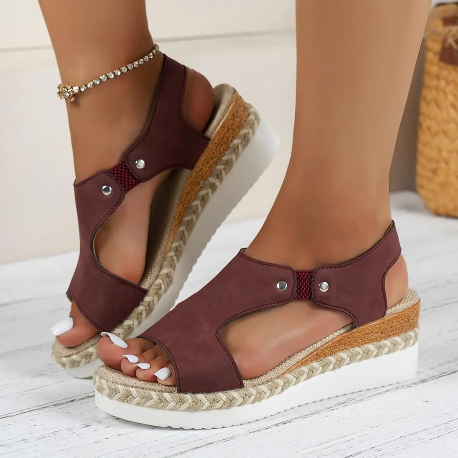 Women's Espadrilles Flatform Open Toe Sandal Buckle Slingback Cross Band Slip On Flat Heels Sandal Summer Dress Orthopedic Supportive Comfortable Comfort Orthotic Breathable Travel Espadrilles Shoes