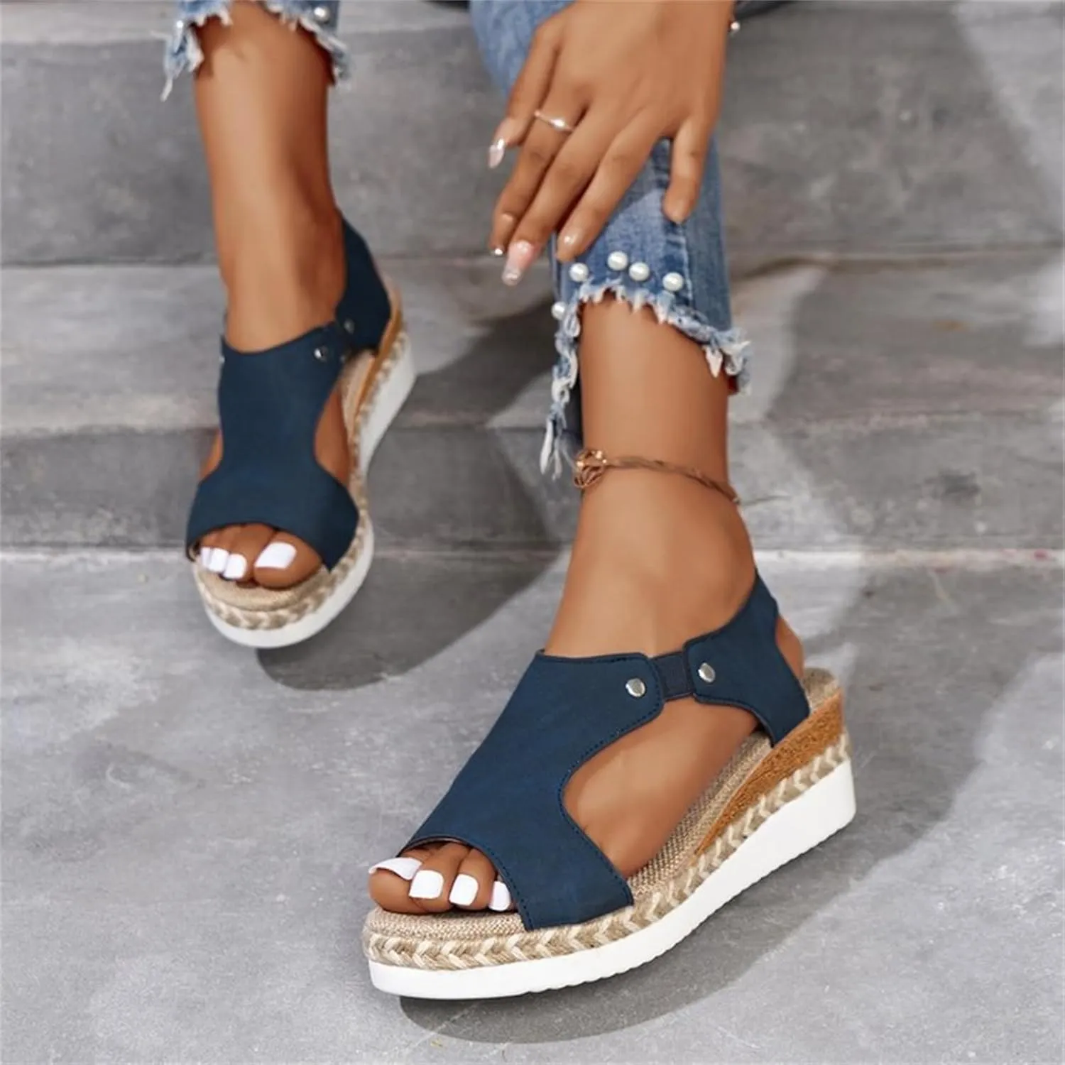 Women's Espadrilles Flatform Open Toe Sandal Buckle Slingback Cross Band Slip On Flat Heels Sandal Summer Dress Orthopedic Supportive Comfortable Comfort Orthotic Breathable Travel Espadrilles Shoes