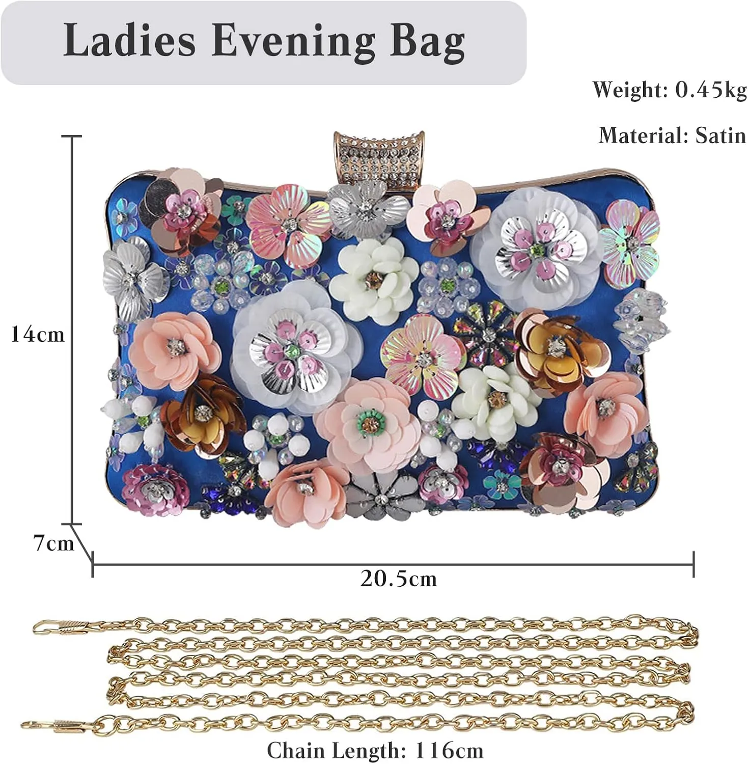 Women's Evening Bag Colorful Floral Clutch Purses 3D Sequin Flower Handbag Elegant Crossbody Bag Banquet Bag