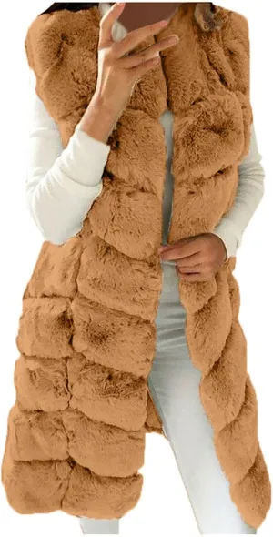 Womens Faux Fur Gilet Coats Sleeveless Waistcoat Solid Color Warmer Jacket Fluffy Coat Winter Outwear Tops