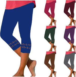 Womens Fitness Athletic Leggings Workout High Waist Yoga Capri Pants Stretch Hollow Cropped Trouser Gym Running Bottoms