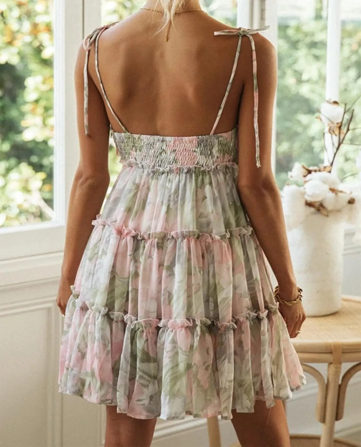 Women's Floral Chiffon Mini Dress - Spaghetti Strap Y2K A-Line Dress for Beach, Parties & Date Nights