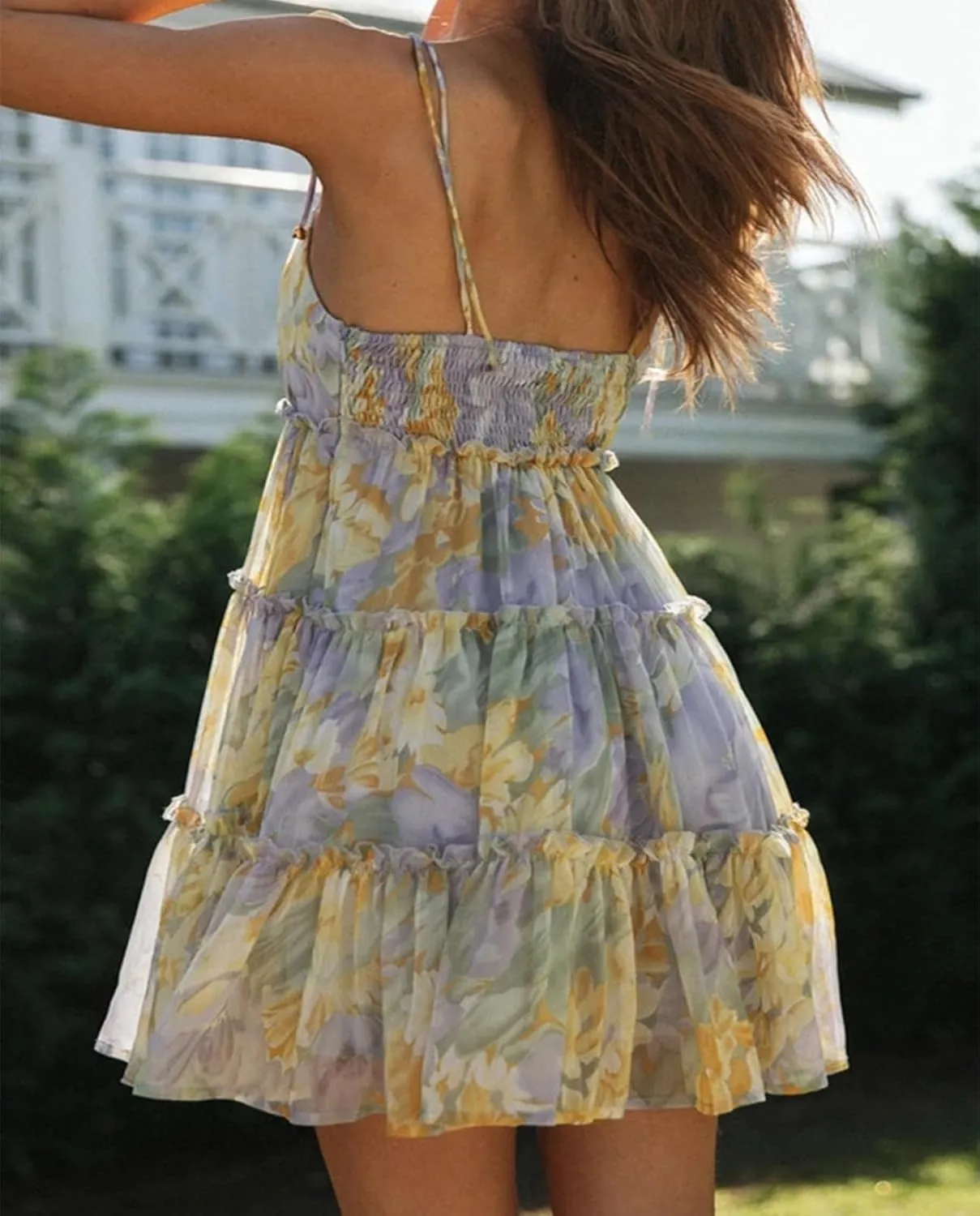 Women's Floral Chiffon Mini Dress - Spaghetti Strap Y2K A-Line Dress for Beach, Parties & Date Nights