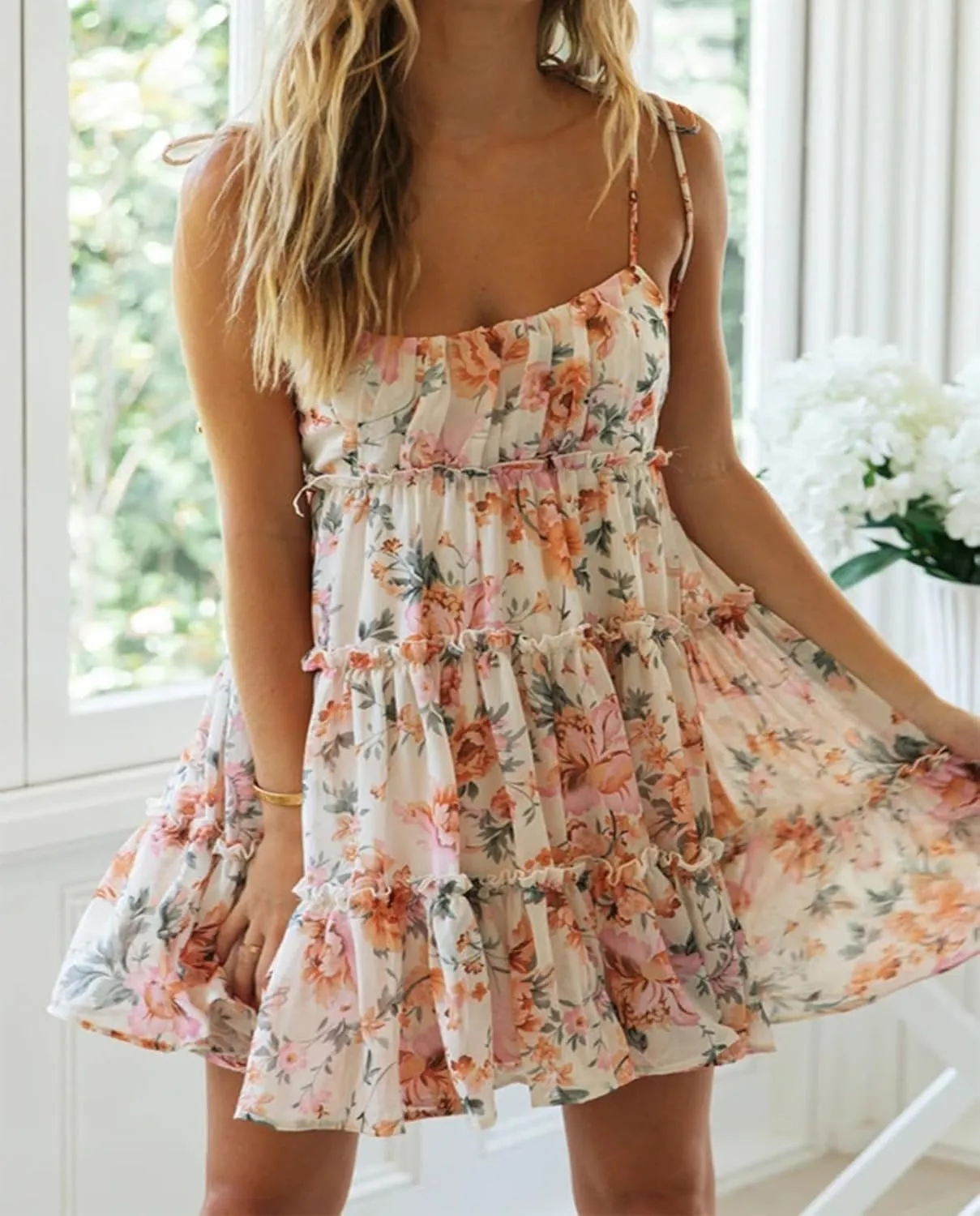 Women's Floral Chiffon Mini Dress - Spaghetti Strap Y2K A-Line Dress for Beach, Parties & Date Nights