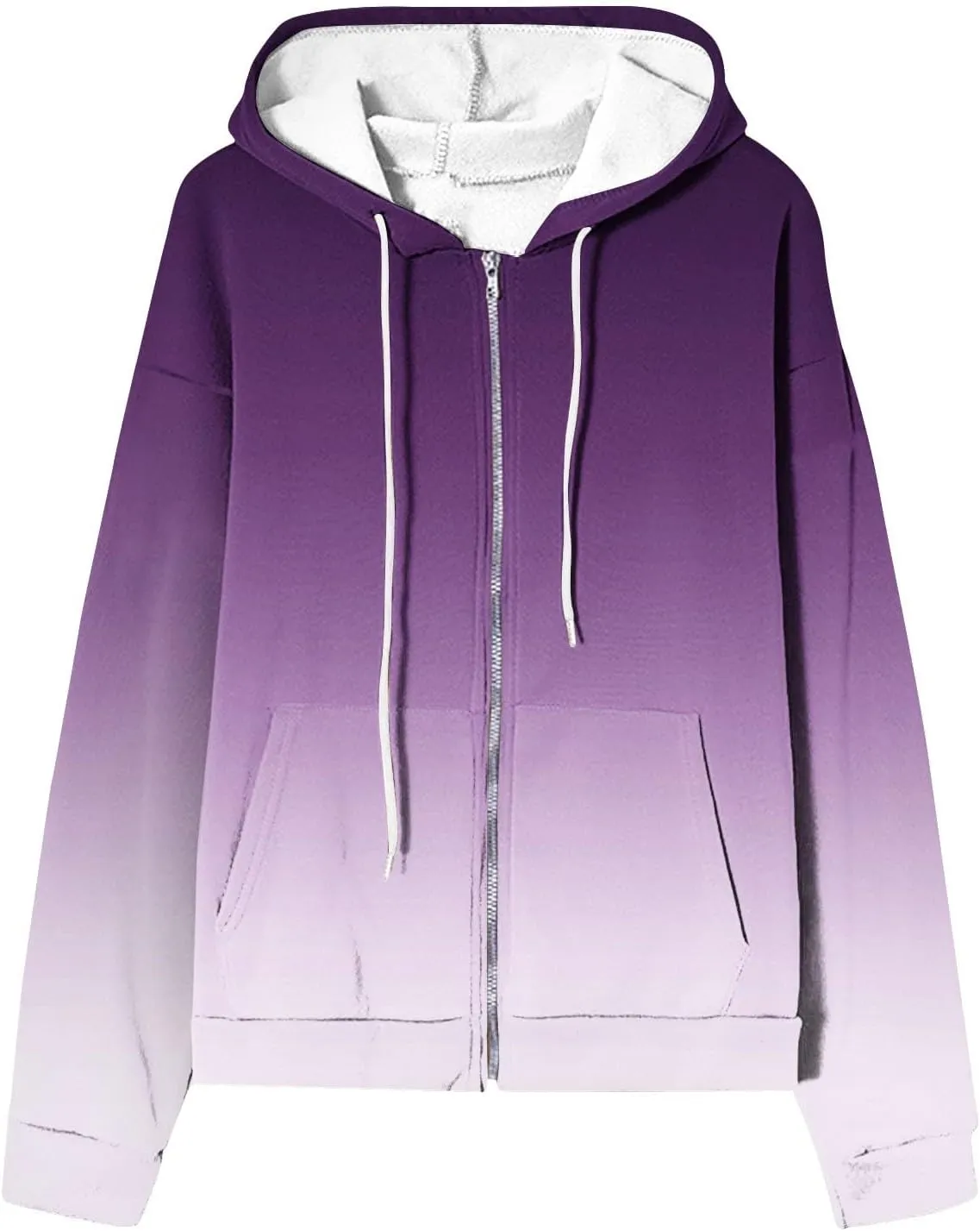 Womens Full Zip Up Sweatshirts Tid Dye Print Hoodies Long Sleeve Casual Jackets Winter Outfits 2024 With Pockets