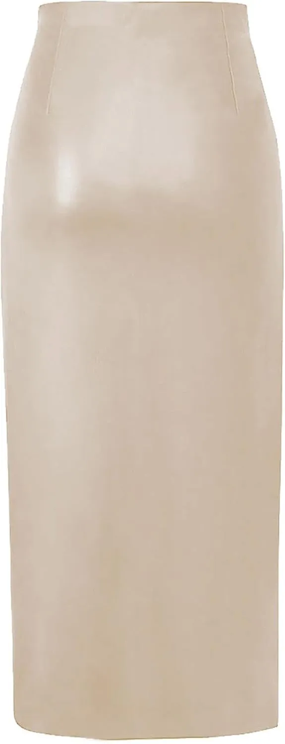 Women's High Waisted Faux Leather Side Slit Skirt PU Leather Bodycon Split Thigh Long Skirt