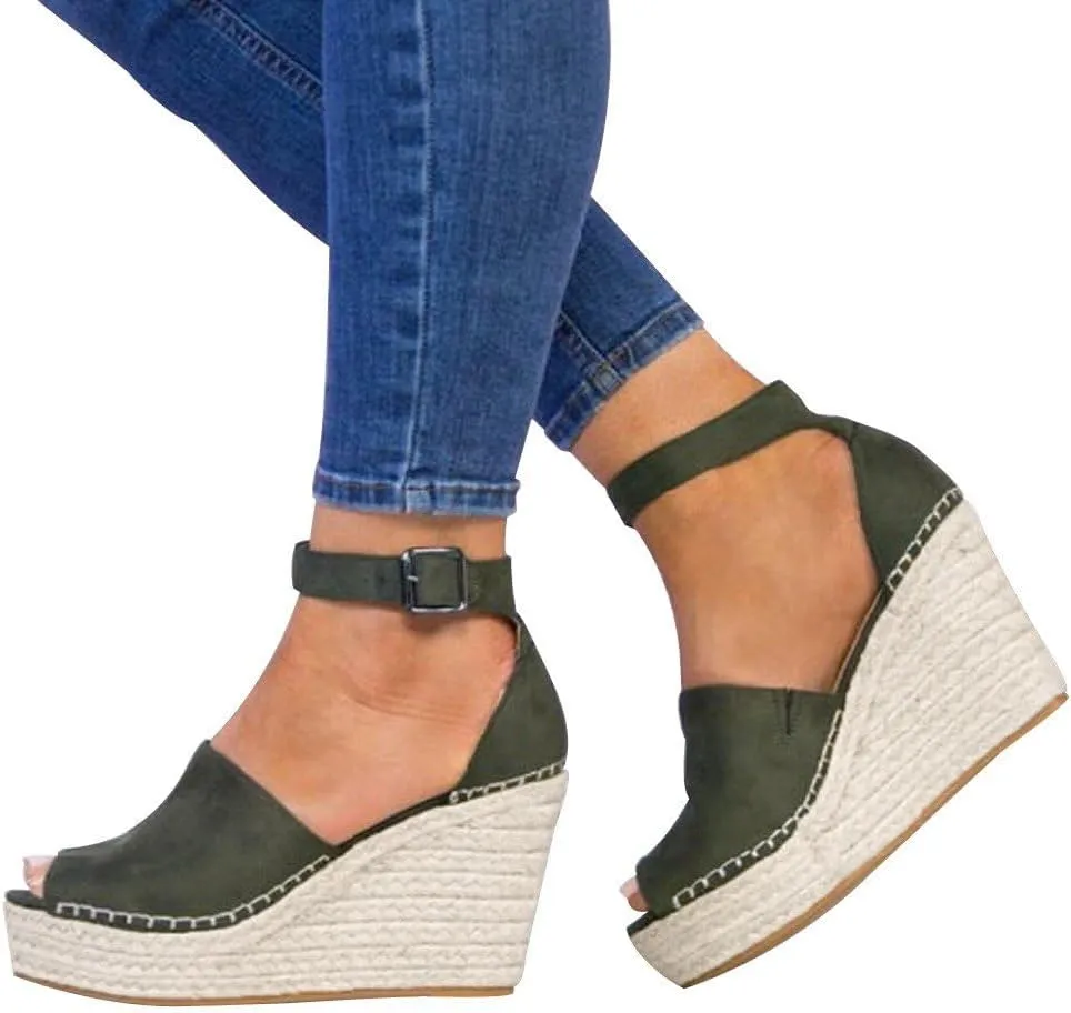 Womens High Wedge Platform Heel Peep Open Toe Slip-on Sandals Slingback Prom Casual Summer Heels Breathable Anti-Slip Wedges Ankle Strap Espadrille Round Slip on Comfort Vintage Shoes