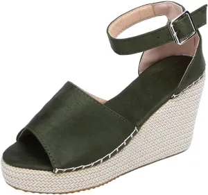 Womens High Wedge Platform Heel Peep Open Toe Slip-on Sandals Slingback Prom Casual Summer Heels Breathable Anti-Slip Wedges Ankle Strap Espadrille Round Slip on Comfort Vintage Shoes