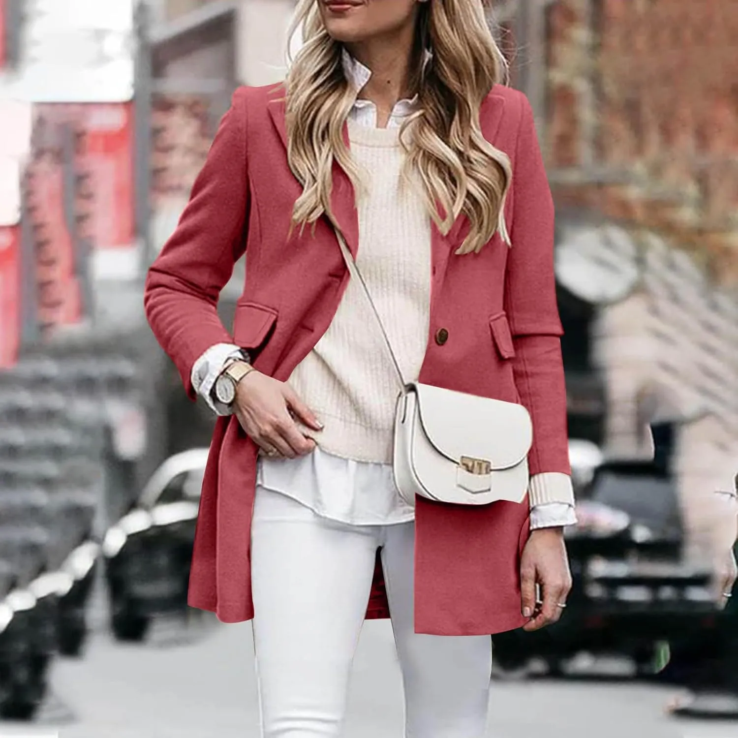 Womens Jackets Fall Turndown Collar Button Hoodless Coats Casual Long Sleeve Cardigan Tops Outerwear