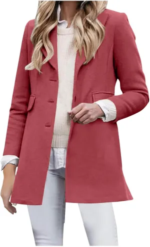 Womens Jackets Fall Turndown Collar Button Hoodless Coats Casual Long Sleeve Cardigan Tops Outerwear