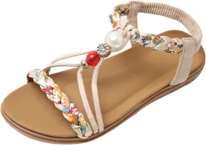 Women's Jeweled Arch Support Sandals Bohimian Beach Shoes Sandals Summer Comfortable Slip-on Orthopedic Sandals 2025