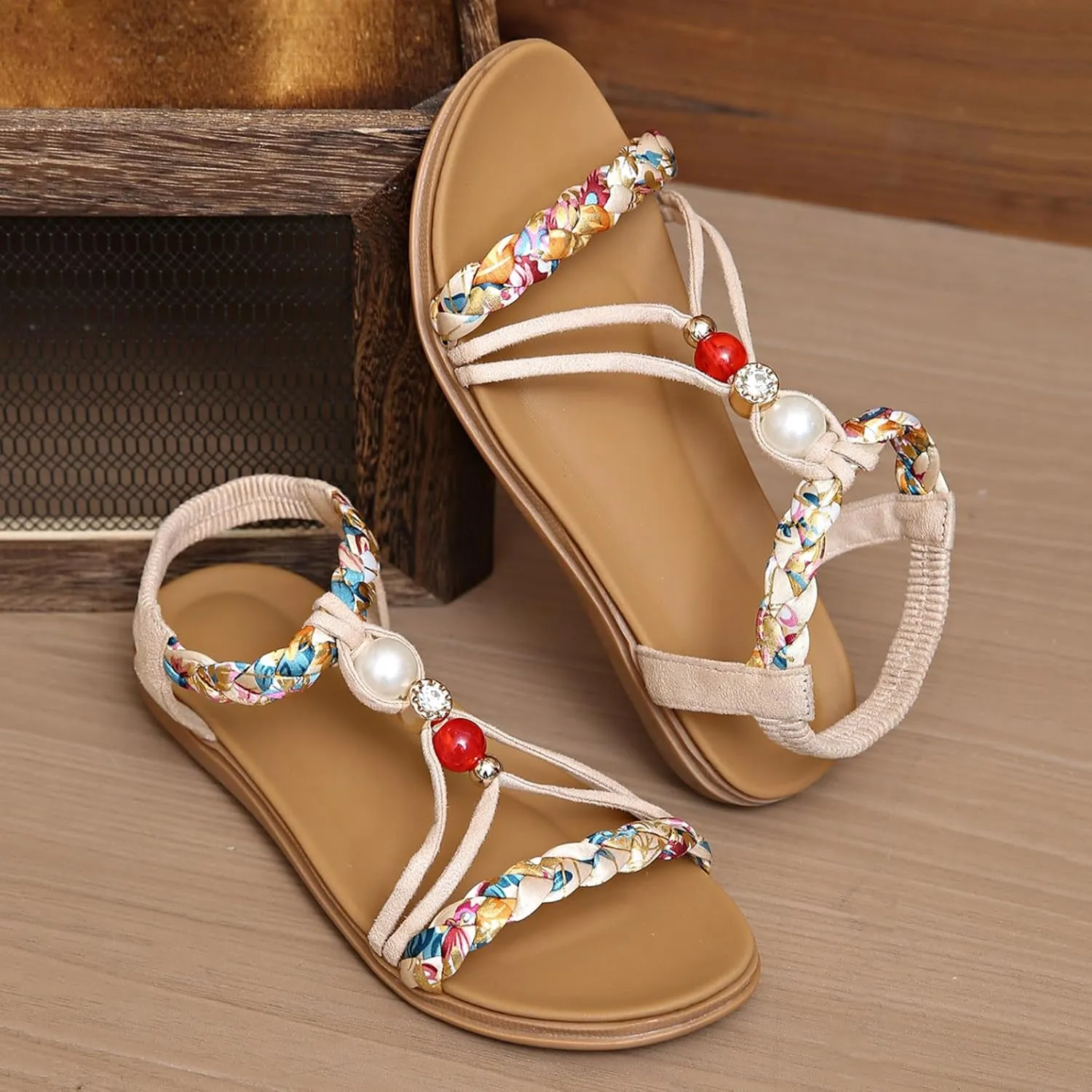 Women's Jeweled Arch Support Sandals Bohimian Beach Shoes Sandals Summer Comfortable Slip-on Orthopedic Sandals 2025