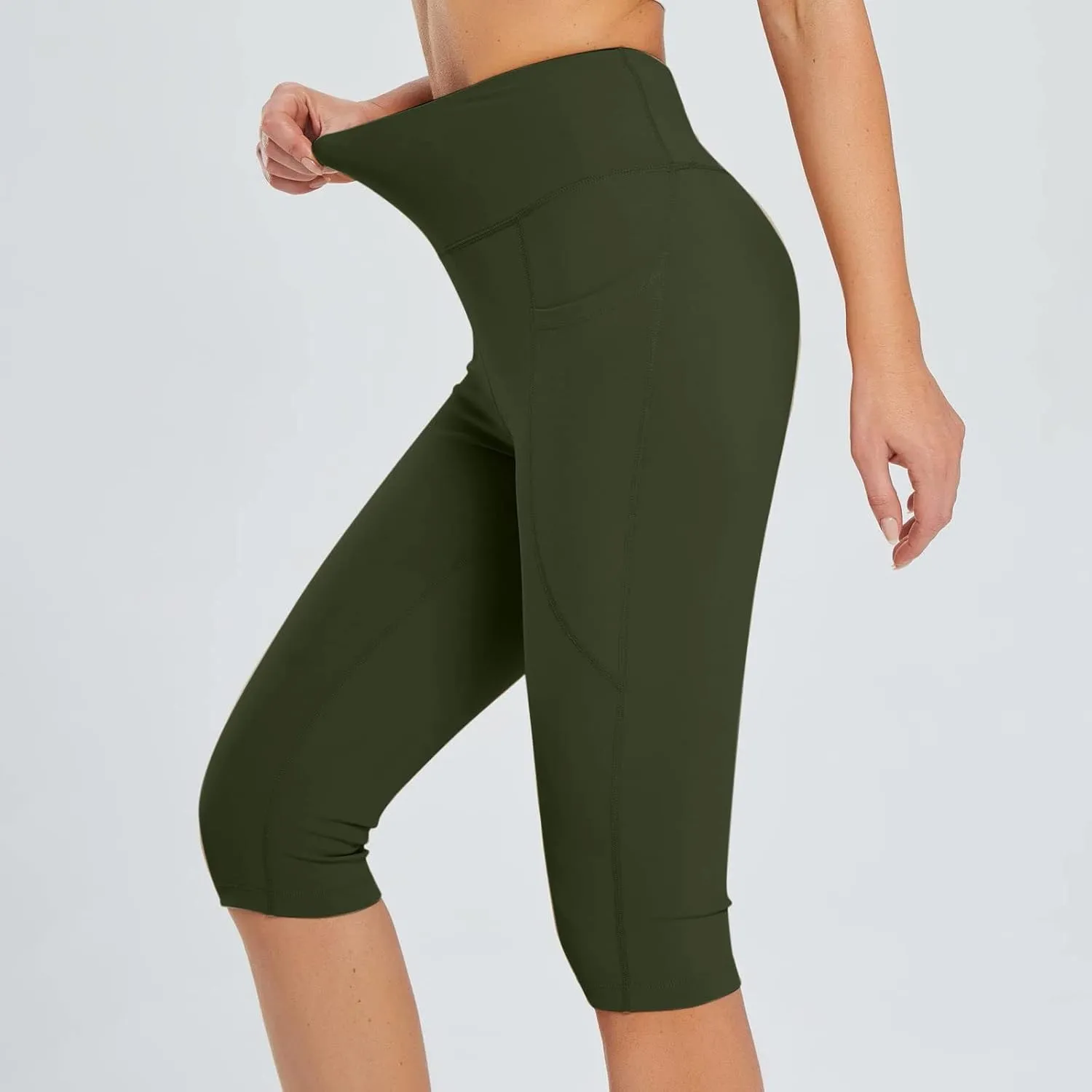 Women's Knee Length Leggings Ladies High Waisted Yoga Pants Summer Stretch Shorts Capris Trousers Cropped Pants