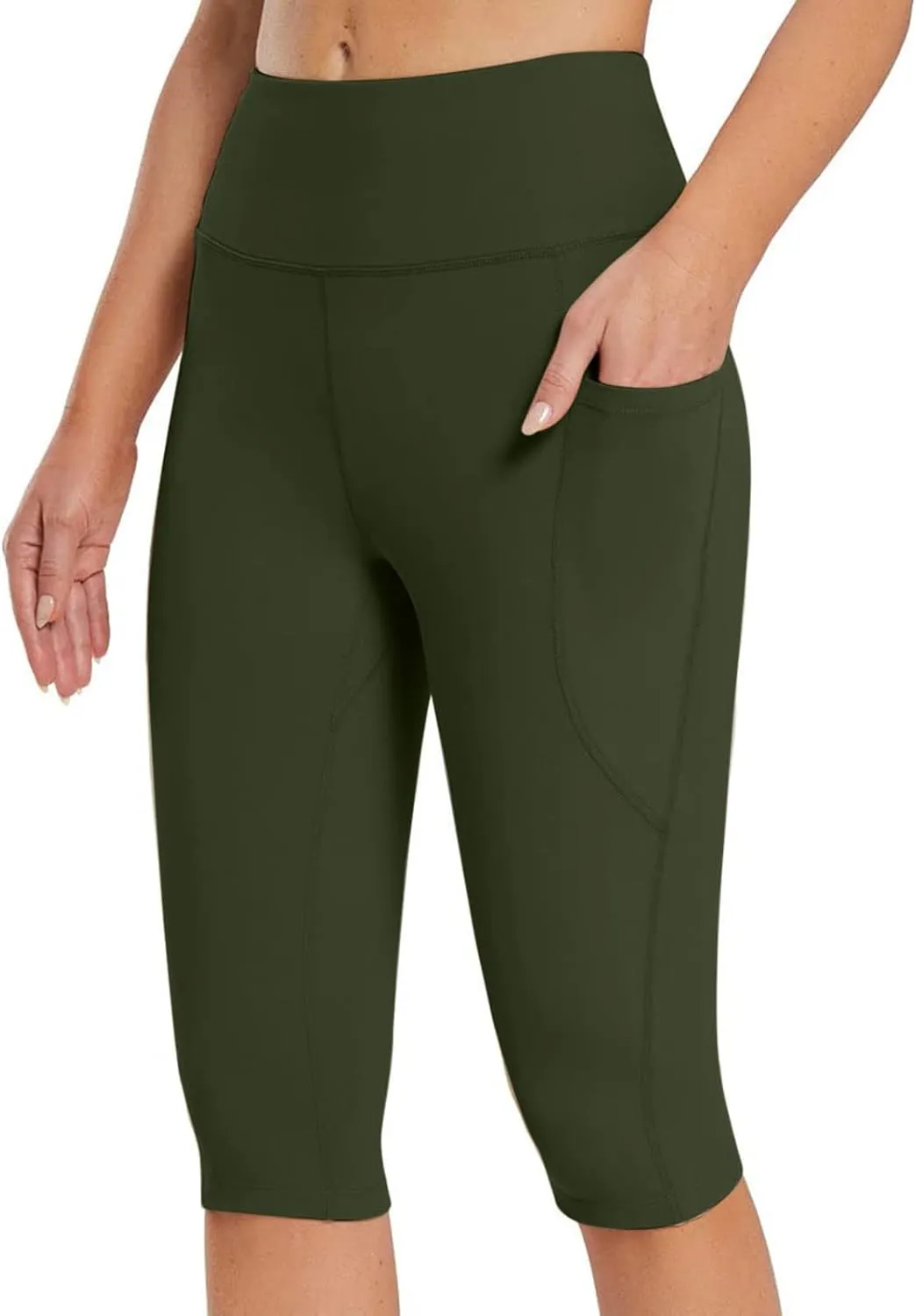 Women's Knee Length Leggings Ladies High Waisted Yoga Pants Summer Stretch Shorts Capris Trousers Cropped Pants