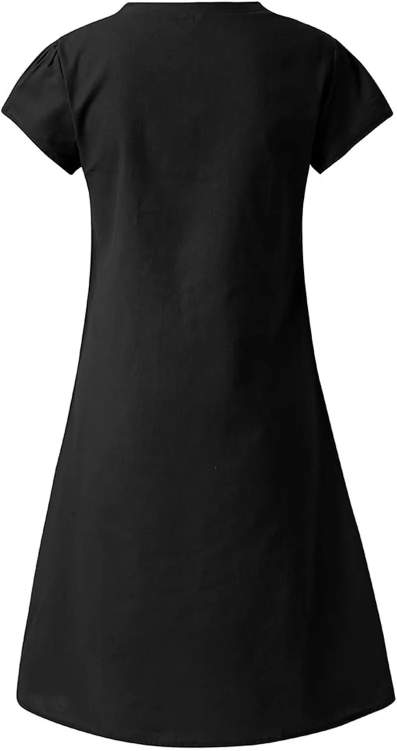 Womens Linen Shirt Dresses Casual Short Sleeve Summer Midi Dress Plus Size V Neck Sundress Beach Vacation Outfits